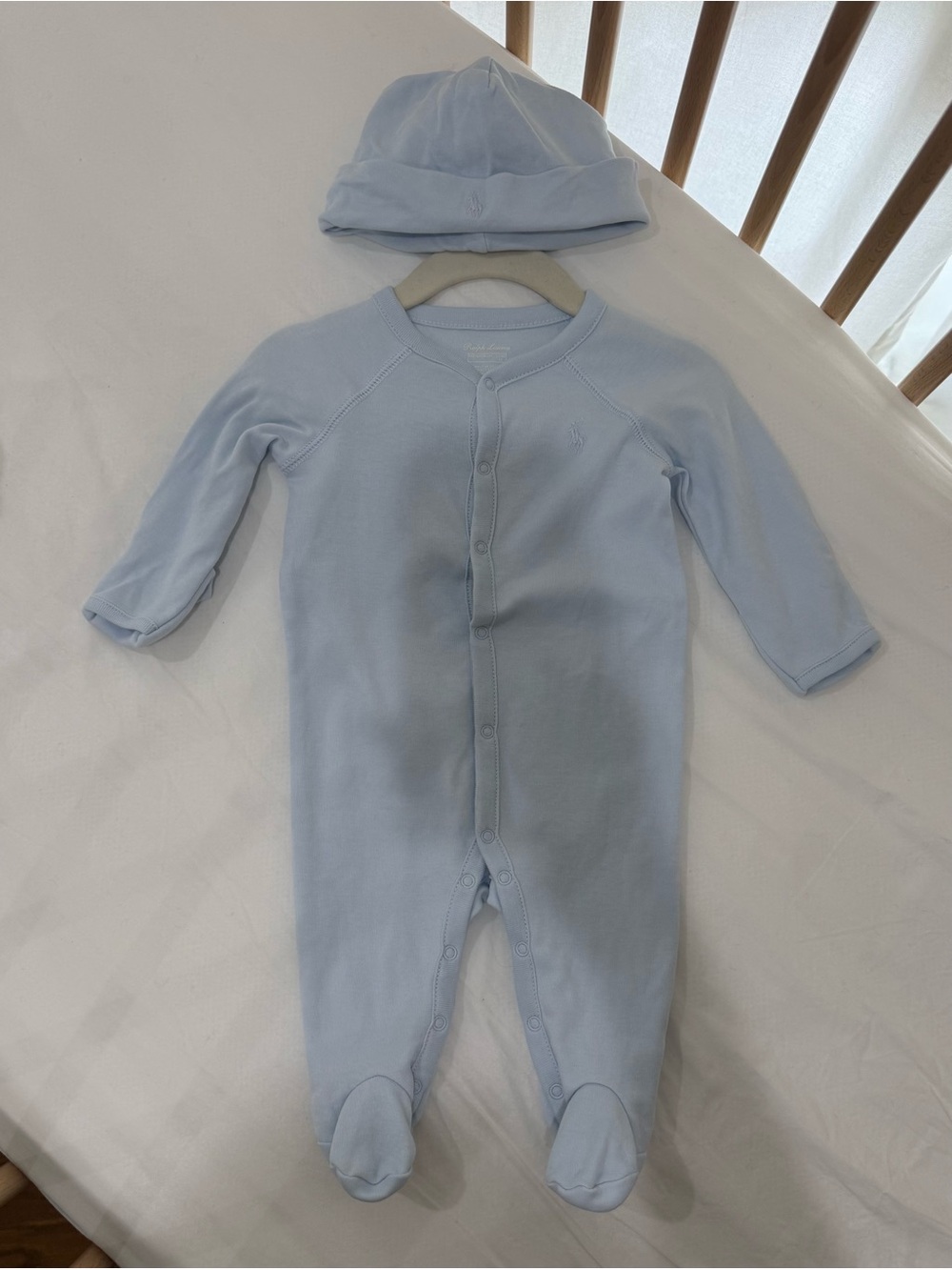 NWOT Ralph Lauren Baby Footed Coverall & Beanie Set
